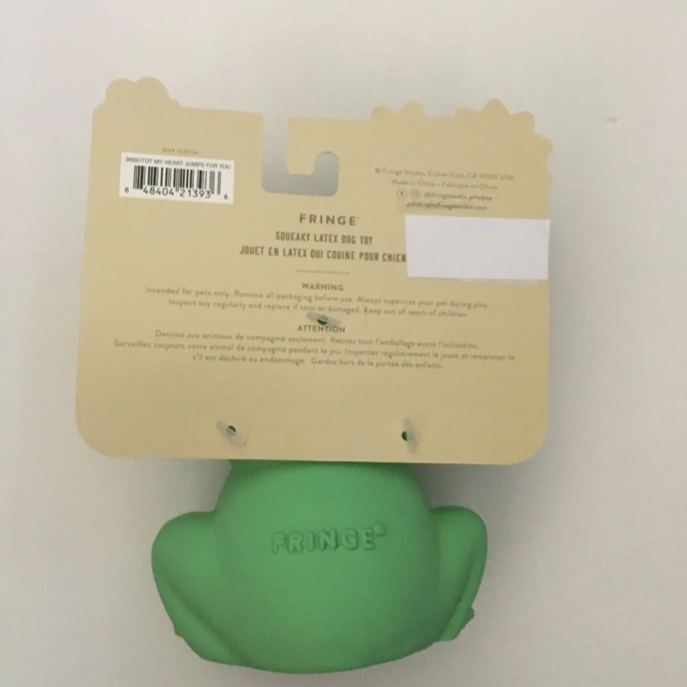 NEW Dog Toy Latex Squeaker Green Frog - Crown “My Hearts Jumps for You” | Fringe
